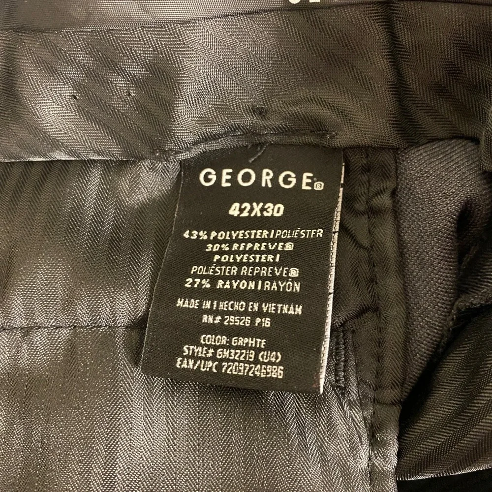 George Dress Pants Graphite‎ Gray Men's 42x30 Polyester Blend Business Casual